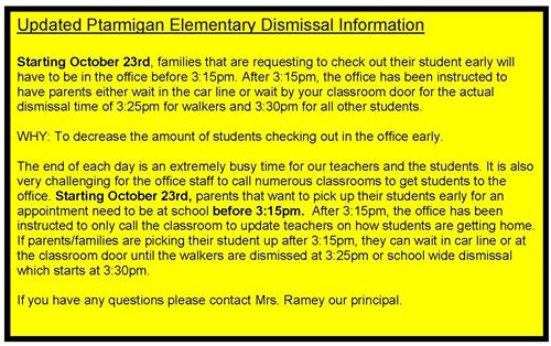  Updated Dismissal Information starting on October 23rd, 2023